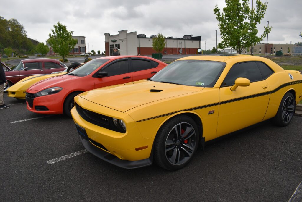 yellow challenger at cars and coffee bridgeport
