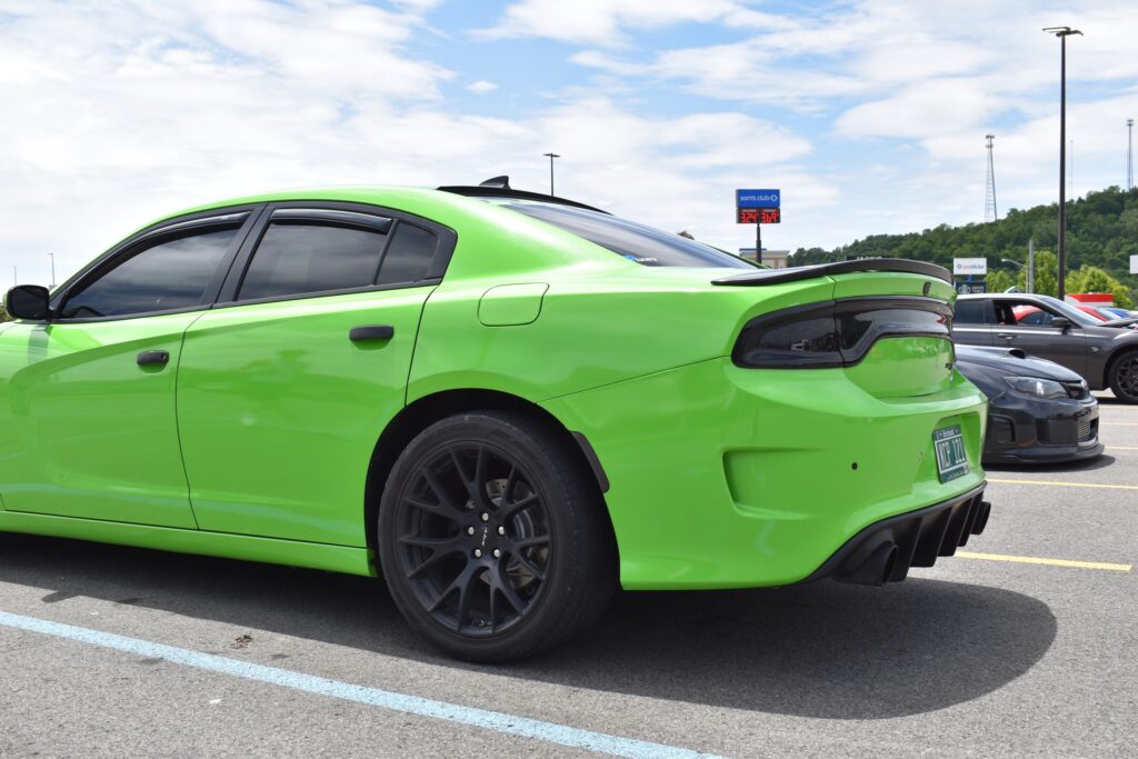 green dodge charger at cars and coffee bridgeport