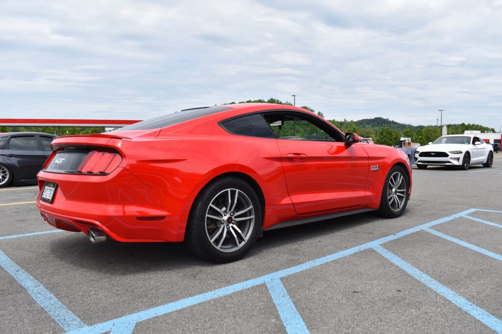 red mustang at cars and coffee bridgeport